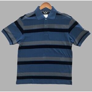 MINI Cooper Men's y2k  Striped Short Sleeve Polo Shirt Size M Black/Blue/Gray